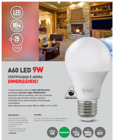 Lâmpada A60 LED Dimerizável