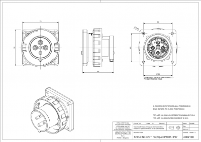 Borne de Parafuso Plugue Fixo 3P+T IP66/IP67 16A 9h