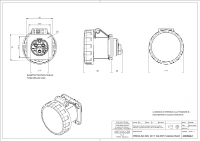 Tomada de Embutir 2P+T IP66/IP67/IP69 16A 6h