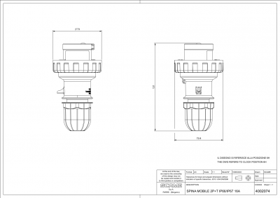 Plugue Móvel 2P+T IP66/IP67/IP69 16A 6h