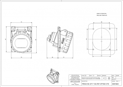 Tomada de Embutir 2P+T IP66/IP67/IP69 16A 9h