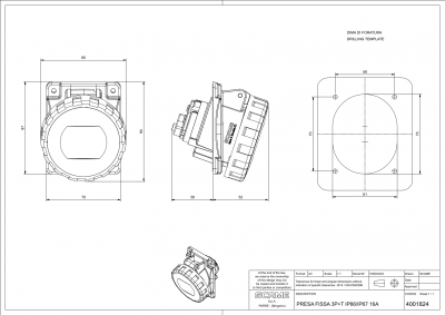 Tomada de Embutir 3P+T IP66/IP67/IP69 16A 6h